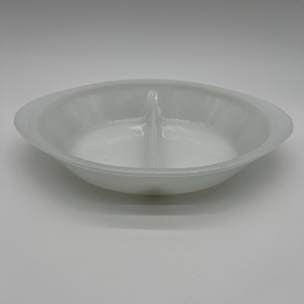Glasbake Milk Glass Divided Serving‎ Dish Oval J2352 White Vintage USA Made